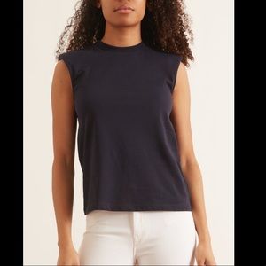 Tibi Sleeveless Tee with Shoulder Pads Navy